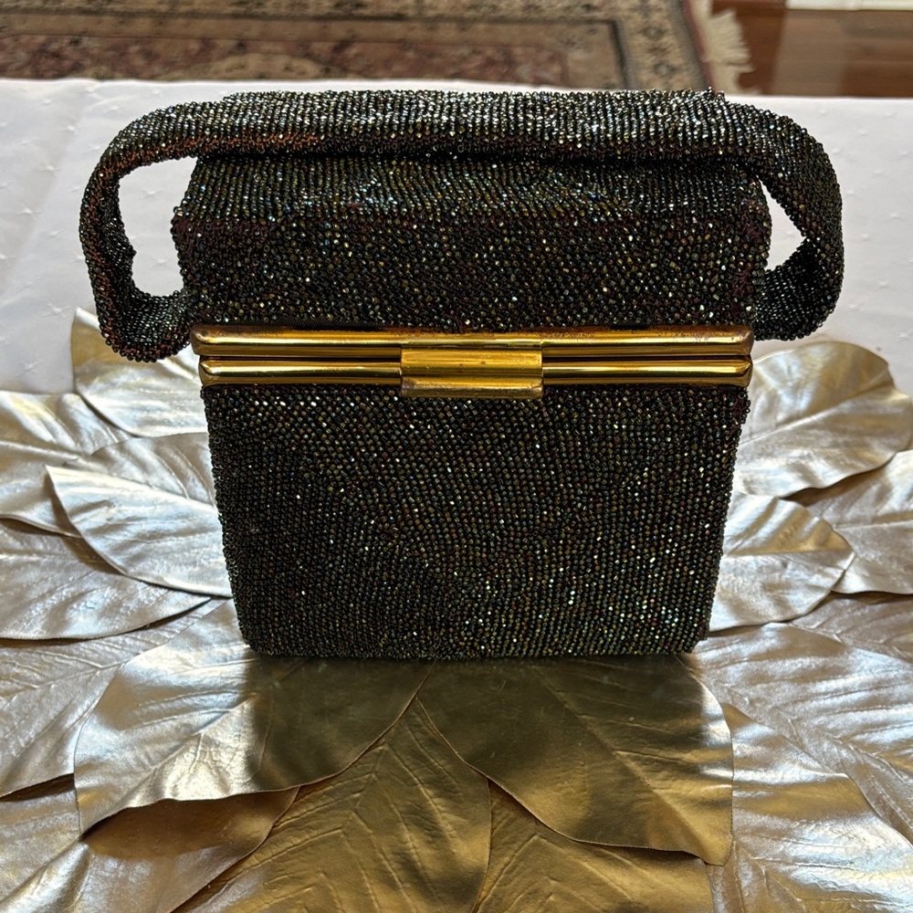 Beaded Du Bonnette Black dark green Evening bag